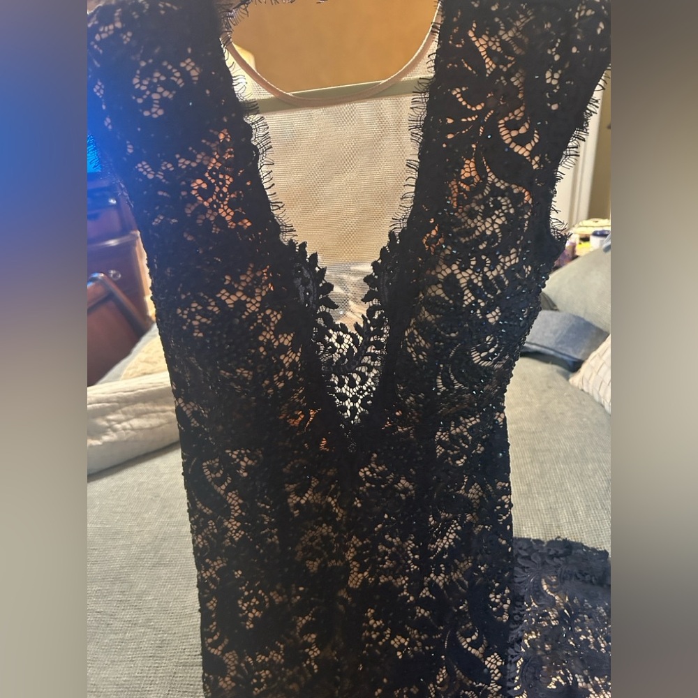Elegant Jovani navy blue lace gown.